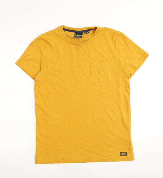 Superdry Mens Yellow Cotton T-Shirt Size S Round Neck