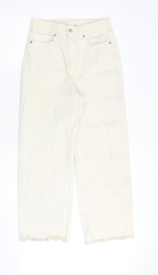 H&M Womens Ivory Cotton Straight Jeans Size 12 Regular Zip