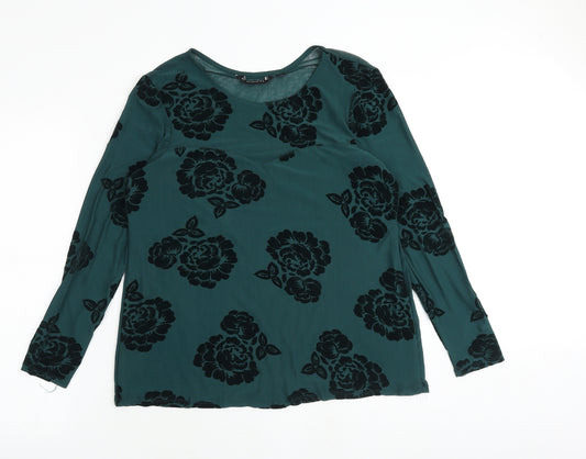 Dorothy Perkins Womens Green Floral Polyester Basic Blouse Size 18 Round Neck
