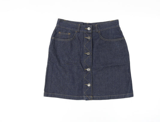 BAY Womens Blue Cotton A-Line Skirt Size 8 Button