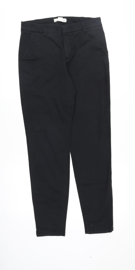 H&M Womens Black Cotton Chino Trousers Size 10 Regular Zip