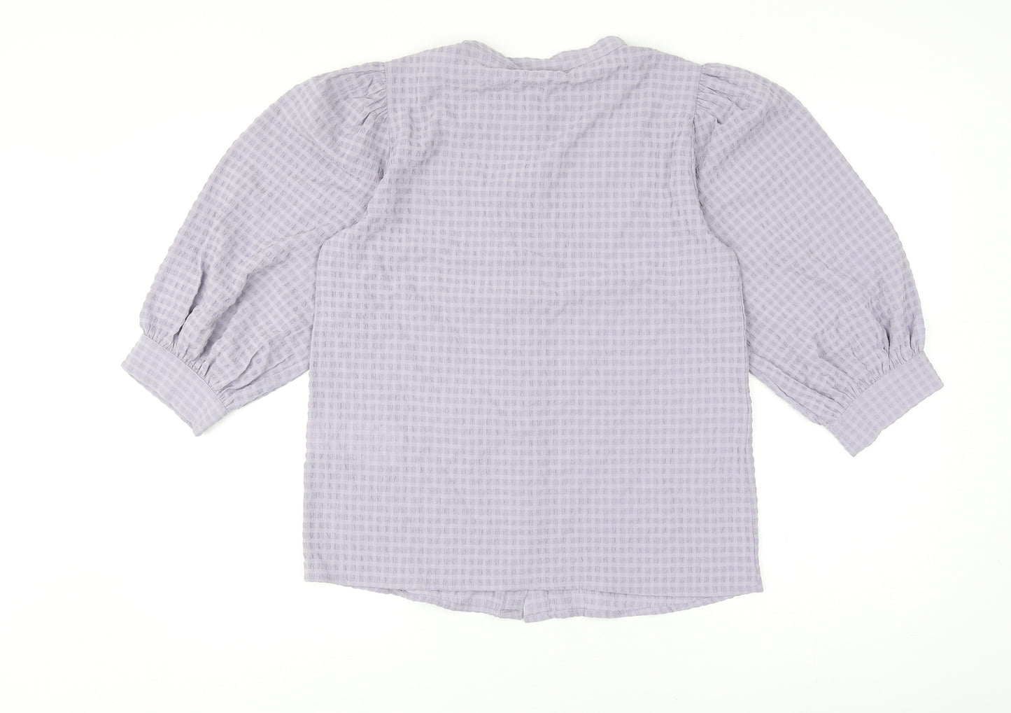 Jacqueline de Yong Womens Purple Plaid Polyester Basic Blouse Size 6 Round Neck