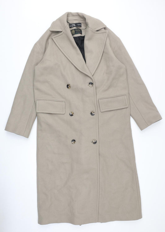 Zara Mens Beige Overcoat Coat Size XS Button