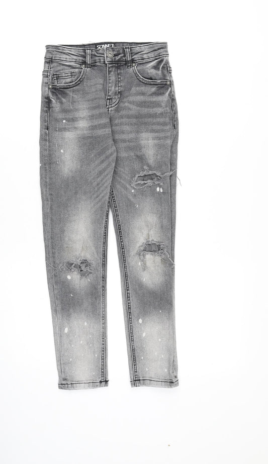 Sonneti Boys Grey Cotton Skinny Jeans Size 10-11 Years Regular Zip - Paint Splatter Style