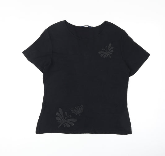 Twotone Womens Black Viscose Basic T-Shirt Size 14 Round Neck
