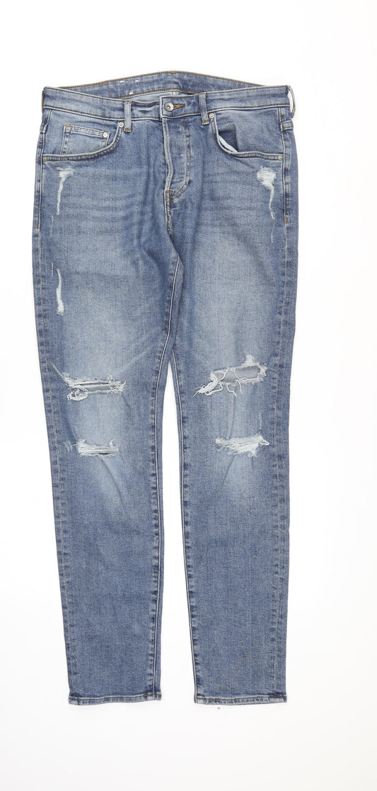 H&M Mens Blue Cotton Skinny Jeans Size 34 in Regular Zip