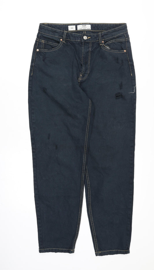 Bershka Womens Blue Cotton Mom Jeans Size 10 Regular Zip