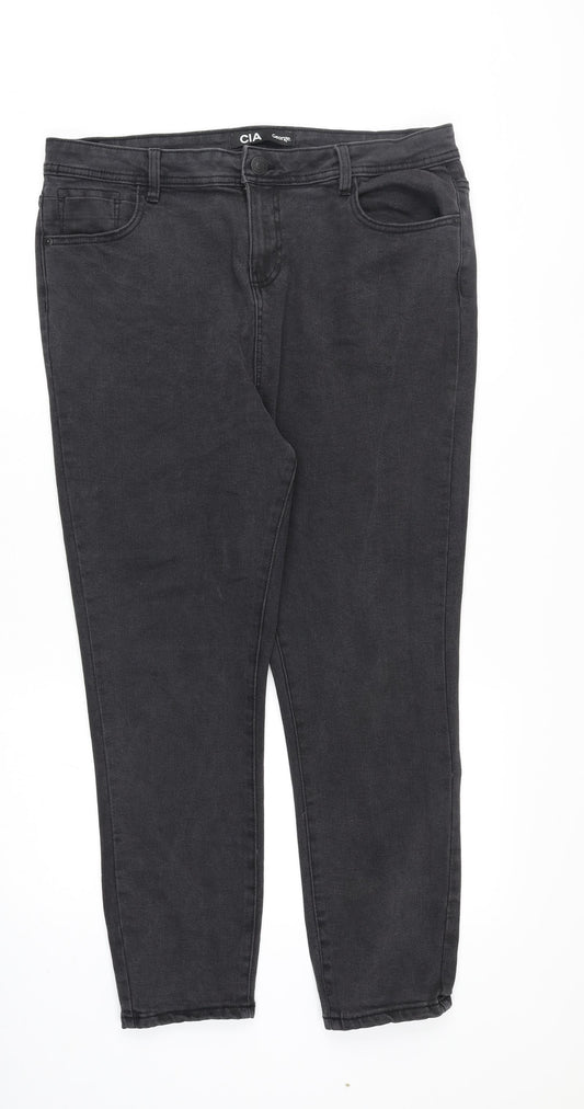 George Womens Grey Cotton Straight Jeans Size 18 Regular Zip