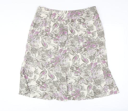 EWM Womens Multicoloured Floral Linen A-Line Skirt Size 18 Zip