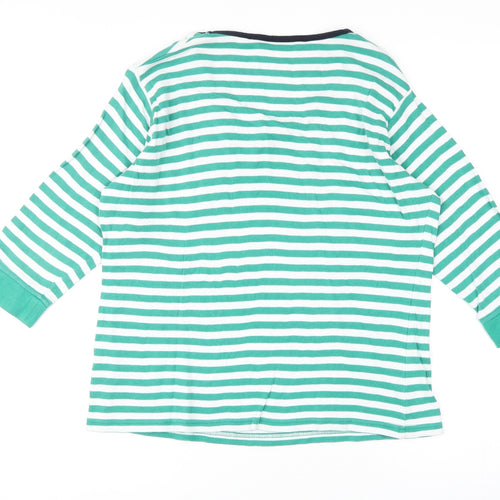 EWM Womens Green Striped 100% Cotton Basic Blouse Size 14 Round Neck - Size 14-16