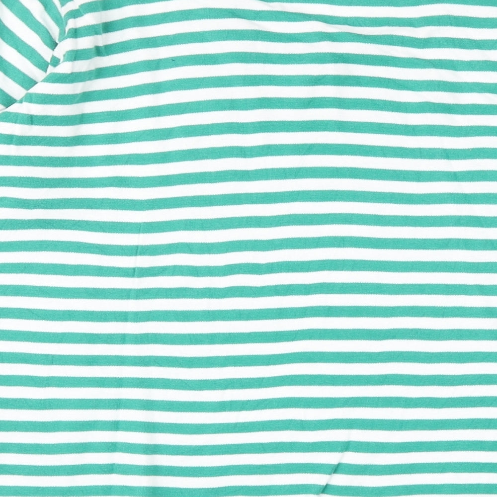 EWM Womens Green Striped 100% Cotton Basic Blouse Size 14 Round Neck - Size 14-16