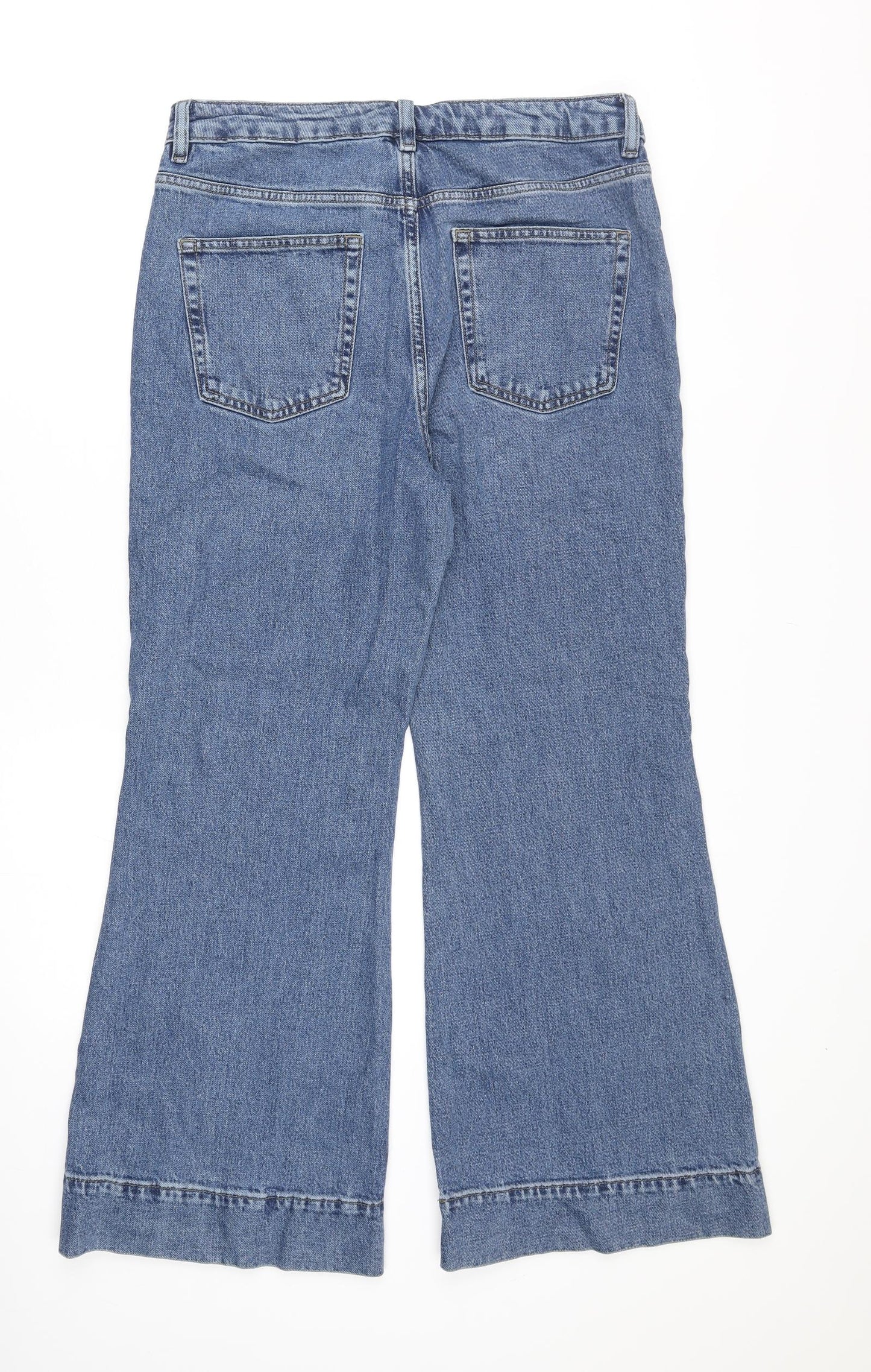 Marks and Spencer Womens Blue Cotton Flared Jeans Size 14 Regular Zip