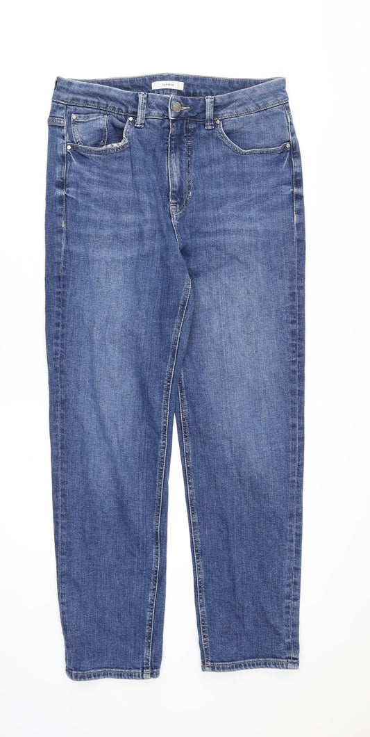 Per Una Womens Blue Cotton Tapered Jeans Size 14 Regular Zip