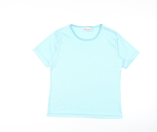 Emreco Womens Blue Polyester Basic T-Shirt Size 14 Round Neck