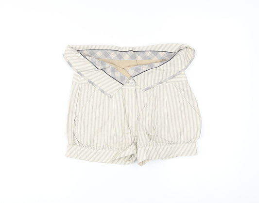 Denim & Co. Womens Blue Striped 100% Cotton Paperbag Shorts Size 8 Regular Zip