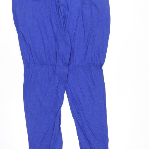 Marks and Spencer Womens Blue Flax Trousers Size 14 Regular Zip