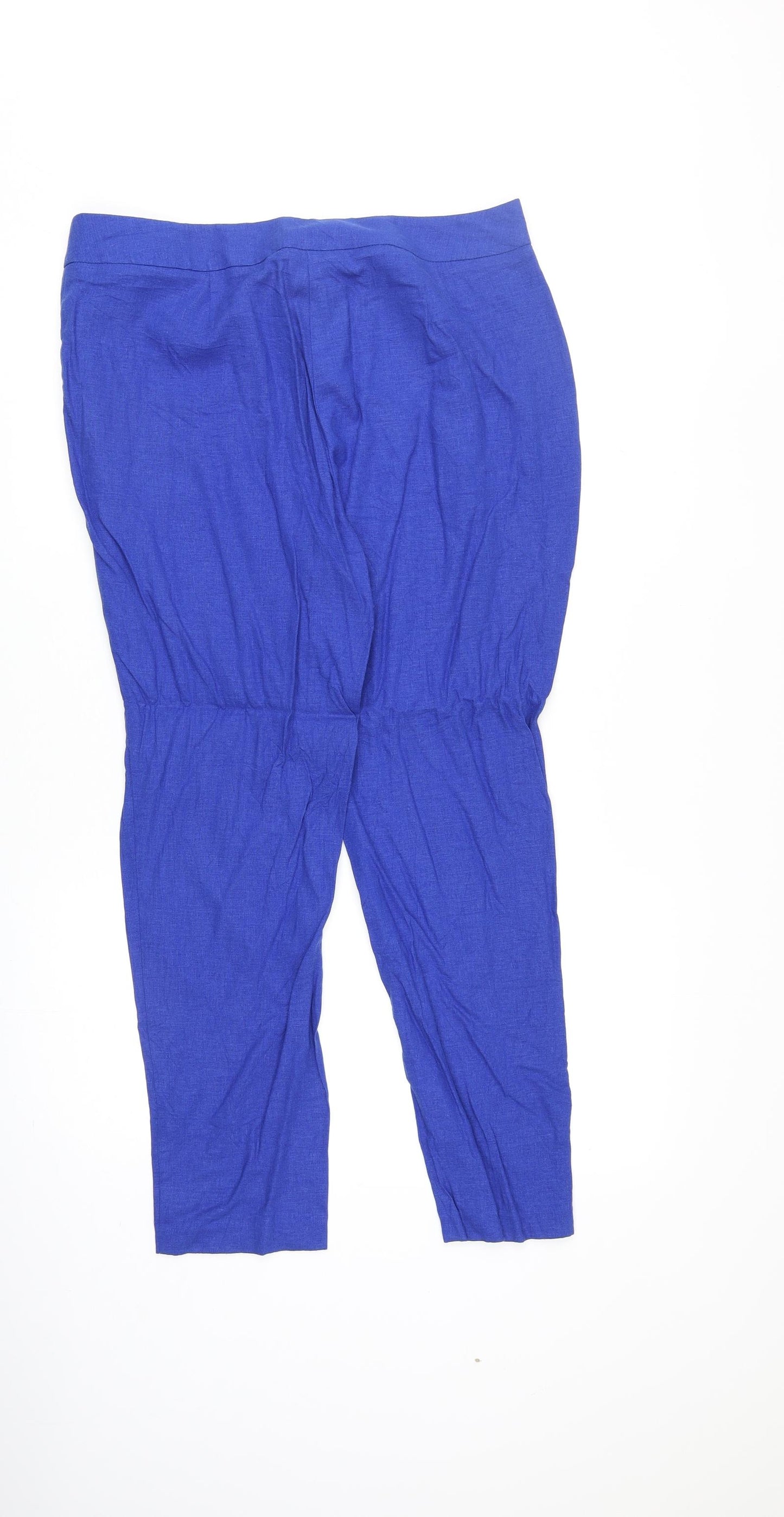Marks and Spencer Womens Blue Flax Trousers Size 14 Regular Zip