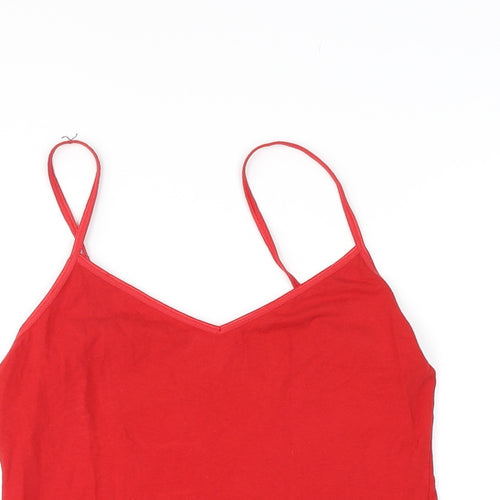 Marks and Spencer Womens Red Cotton Basic Tank Size 12 V-Neck