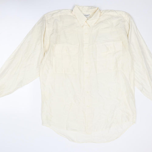 TZAR Mens Ivory Silk Button-Up Size M Collared Button