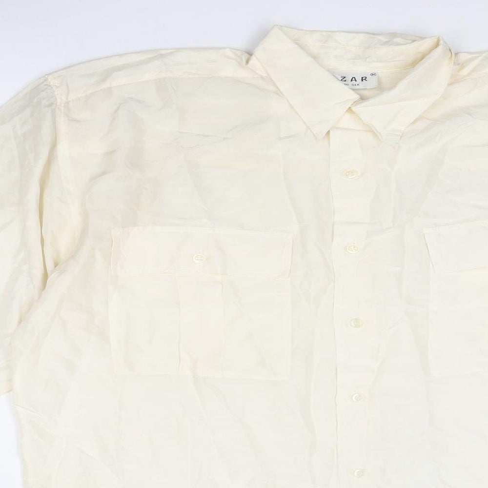 TZAR Mens Ivory Silk Button-Up Size M Collared Button