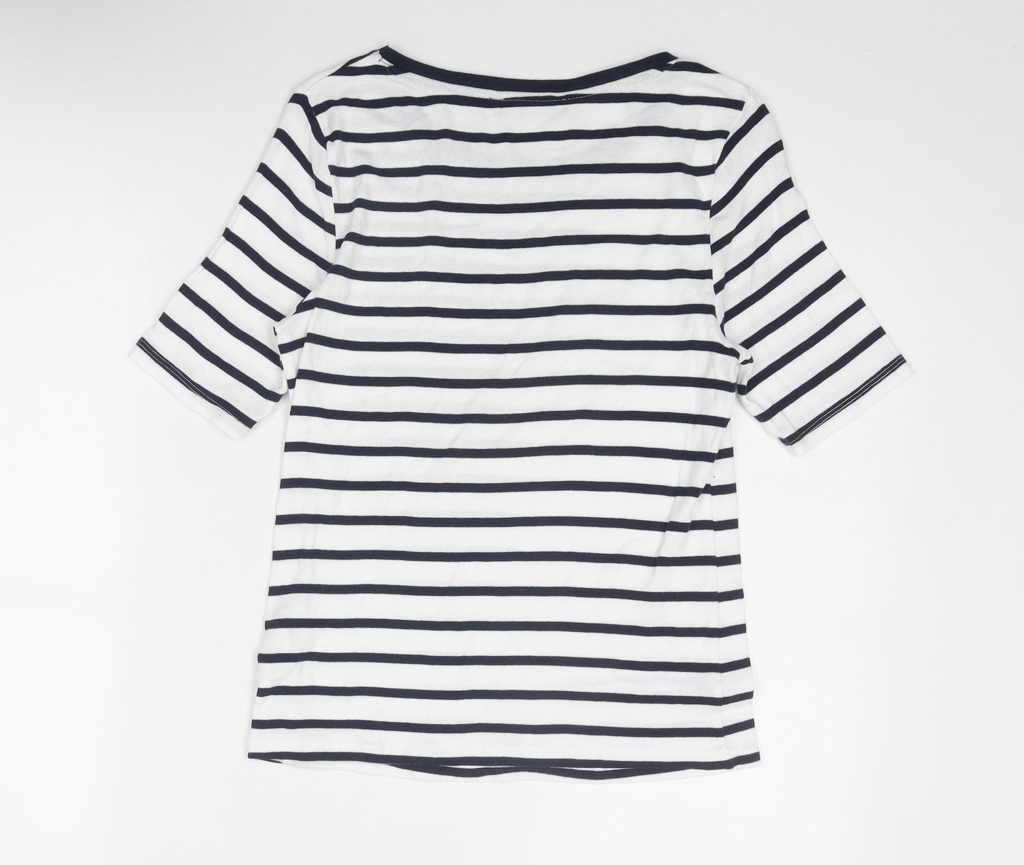 Marks and Spencer Womens White Striped Cotton Basic T-Shirt Size 12 Boat Neck