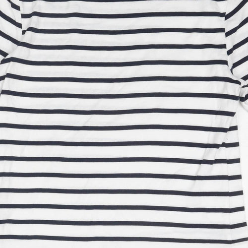 Marks and Spencer Womens White Striped Cotton Basic T-Shirt Size 12 Boat Neck