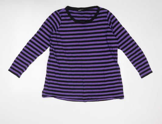 Yours Womens Purple Striped Cotton Basic T-Shirt Size 18 Round Neck