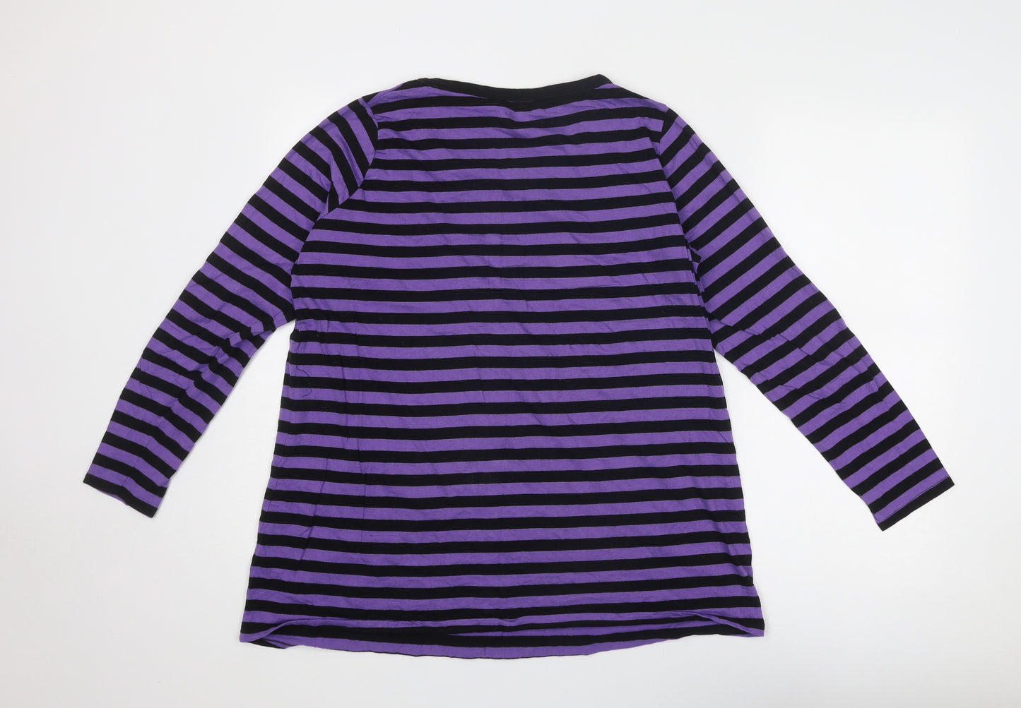 Yours Womens Purple Striped Cotton Basic T-Shirt Size 18 Round Neck