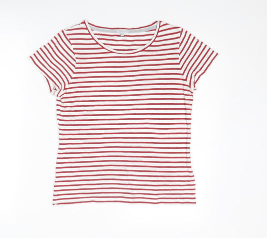 Jigsaw Womens Red Striped Cotton Basic T-Shirt Size S Boat Neck