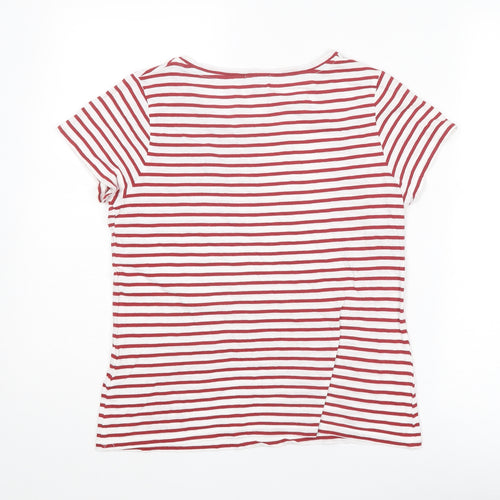 Jigsaw Womens Red Striped Cotton Basic T-Shirt Size S Boat Neck