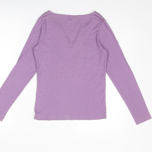 BHS Womens Purple Cotton Basic T-Shirt Size 10 V-Neck