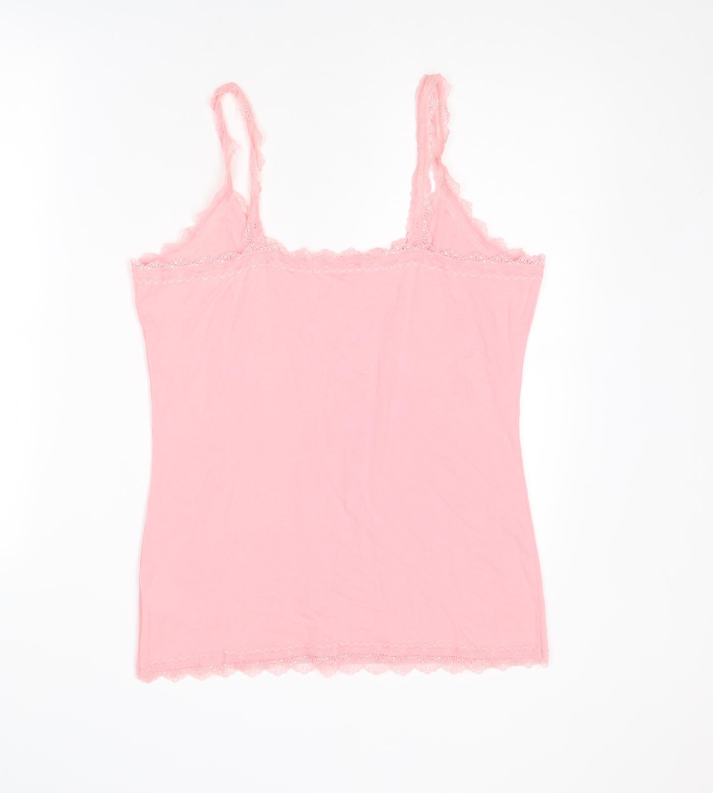 Indigo Womens Pink Cotton Camisole Tank Size 18 Scoop Neck - Lace Trim