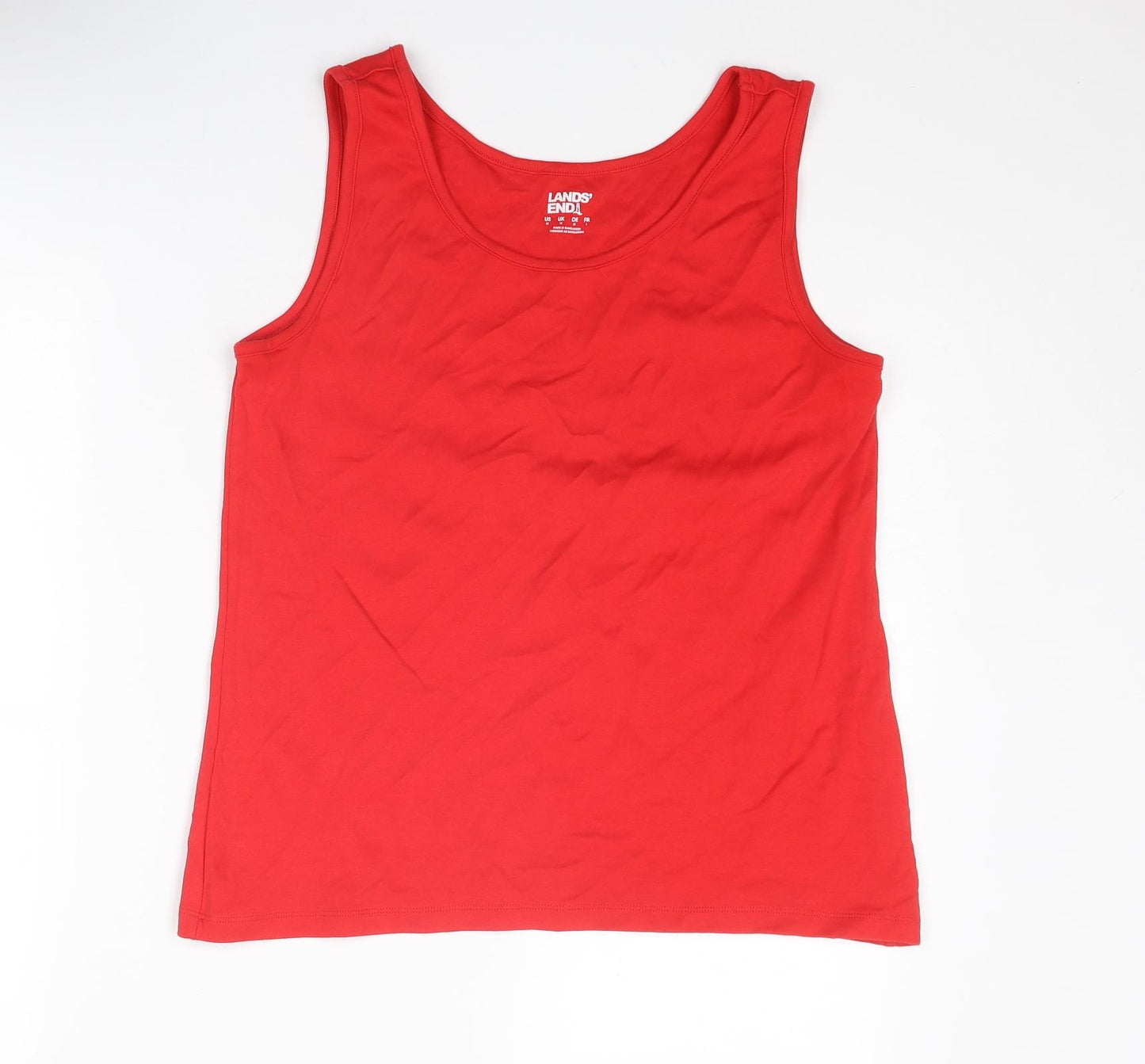 Lands' End Womens Red Cotton Basic Tank Size M Boat Neck