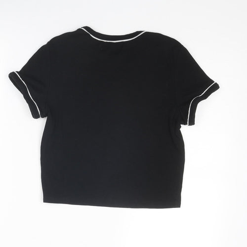 Bershka Womens Black Polyester Basic T-Shirt Size L Round Neck - Dinosaur