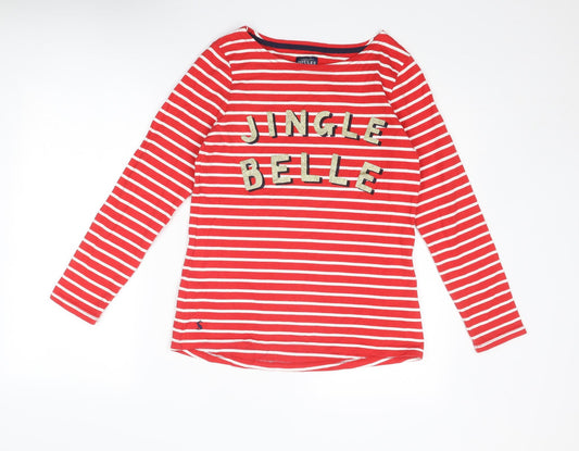 Joules Womens Red Striped Cotton Basic T-Shirt Size 10 Round Neck - Jingle Belle