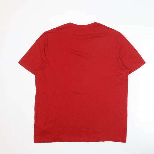 Marks and Spencer Mens Red Cotton T-Shirt Size XL Round Neck - Merry Christmas Brew-Dolph Reindeer