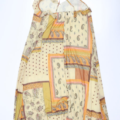 Zara Womens Multicoloured Geometric Polyester Maxi Size M V-Neck Tie