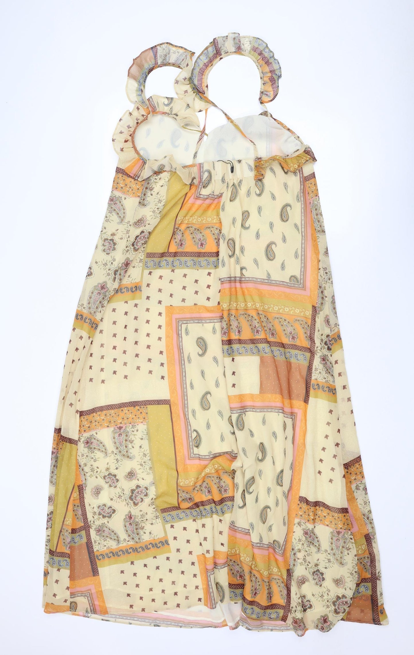 Zara Womens Multicoloured Geometric Polyester Maxi Size M V-Neck Tie