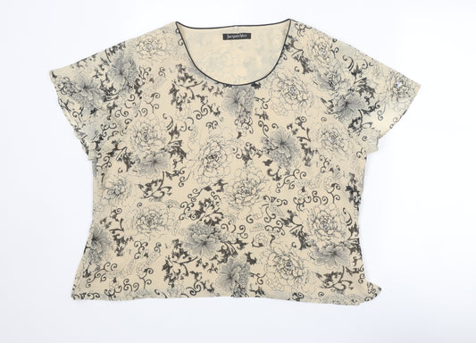 Jacques Vert Womens Beige Floral Polyester Basic Blouse Size 22 Round Neck
