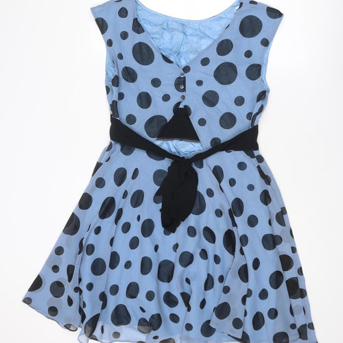 Dorothy Perkins Womens Blue Polka Dot Polyester Trapeze & Swing Size 16 Round Neck Zip