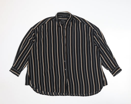 New Look Womens Black Striped Polyester Basic Button-Up Size 10 Collared