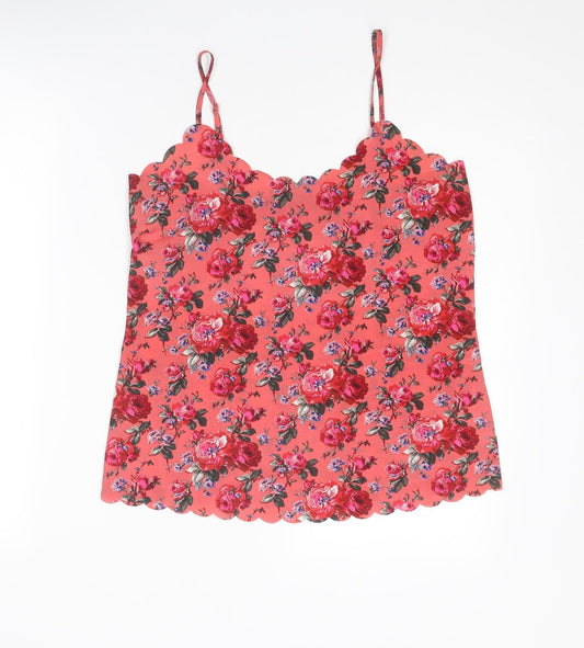 Oasis Womens Pink Floral Polyester Basic Tank Size 10 V-Neck