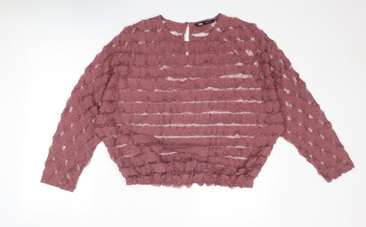 Zara Womens Purple Striped Polyester Basic Blouse Size L Round Neck