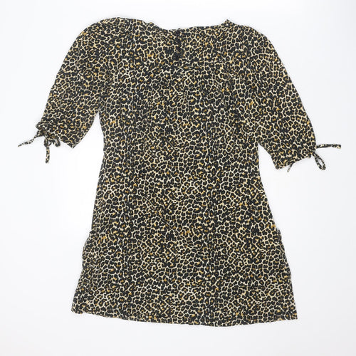 Miss Selfridge Womens Multicoloured Animal Print Cotton A-Line Size 12 Round Neck Button - Leopard pattern