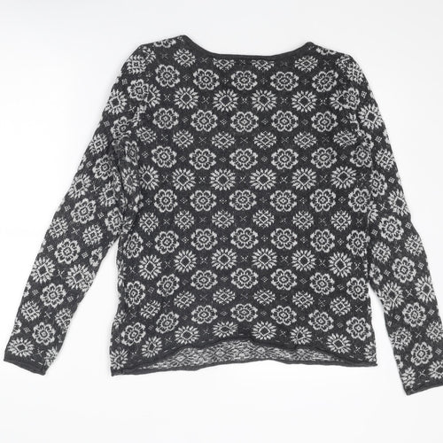 H&M Womens Grey Round Neck Geometric Cotton Pullover Jumper Size M