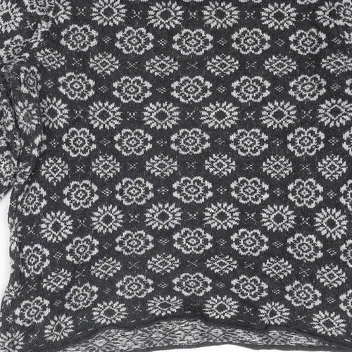 H&M Womens Grey Round Neck Geometric Cotton Pullover Jumper Size M