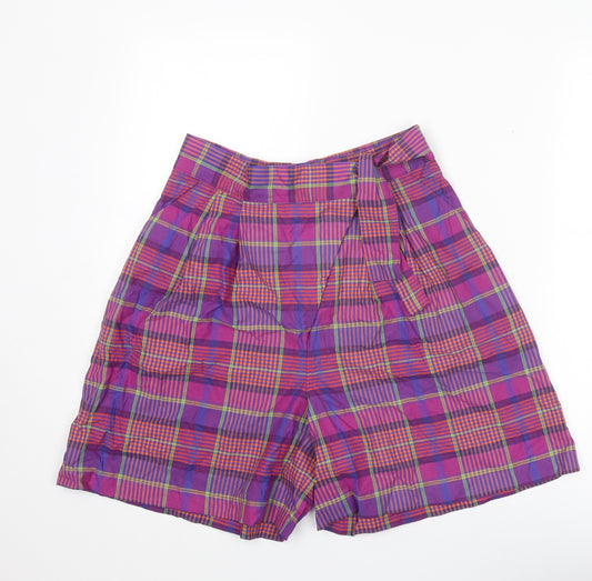 St Michael Womens Multicoloured Plaid Cotton Culotte Shorts Size 14 Regular Button