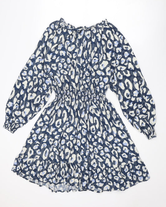NEXT Womens Blue Animal Print Viscose Fit & Flare Size 18 Round Neck Tie - Leopard pattern
