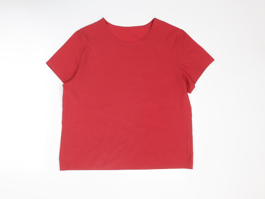 BHS Womens Red Polyester Basic T-Shirt Size 18 Round Neck