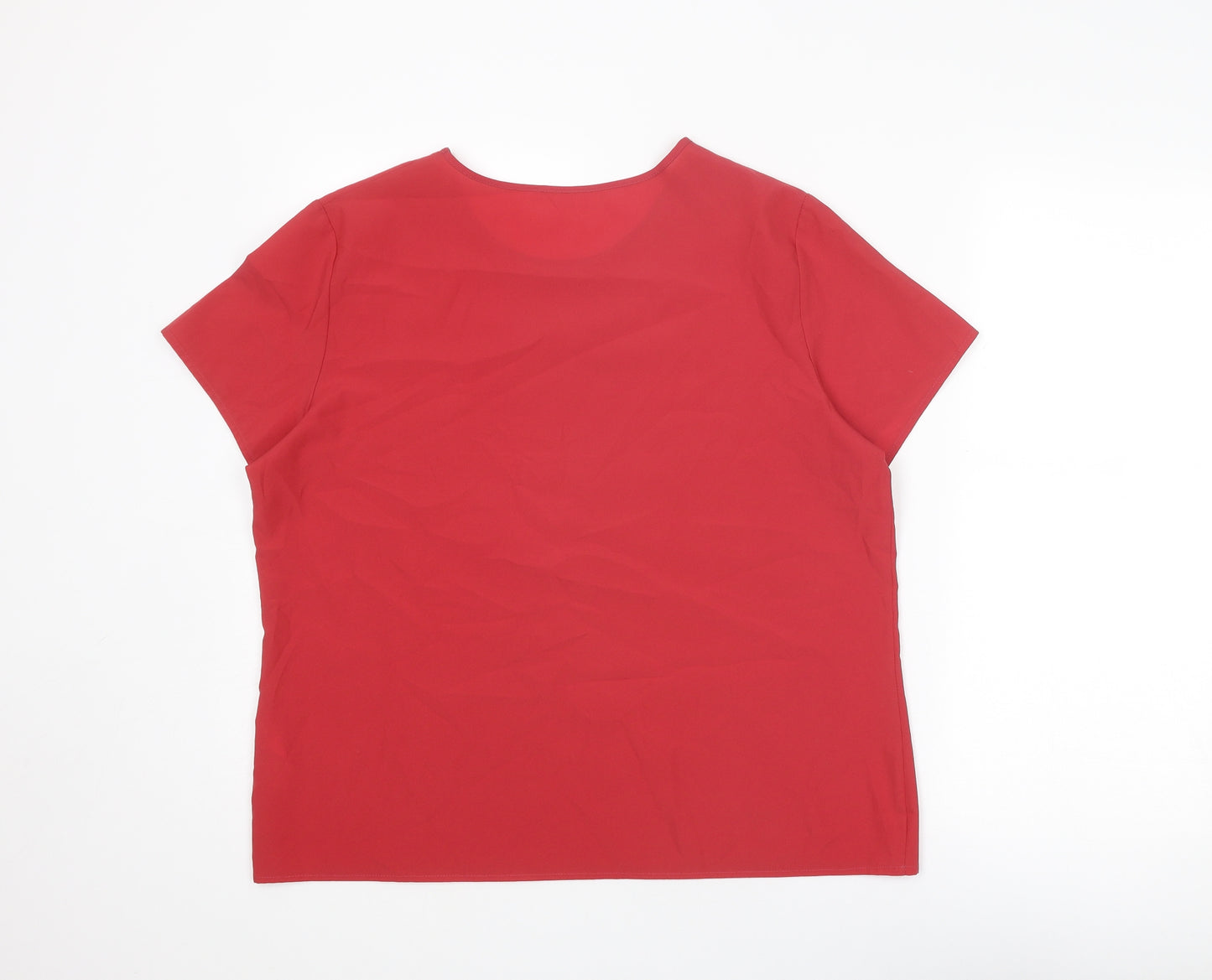BHS Womens Red Polyester Basic T-Shirt Size 18 Round Neck